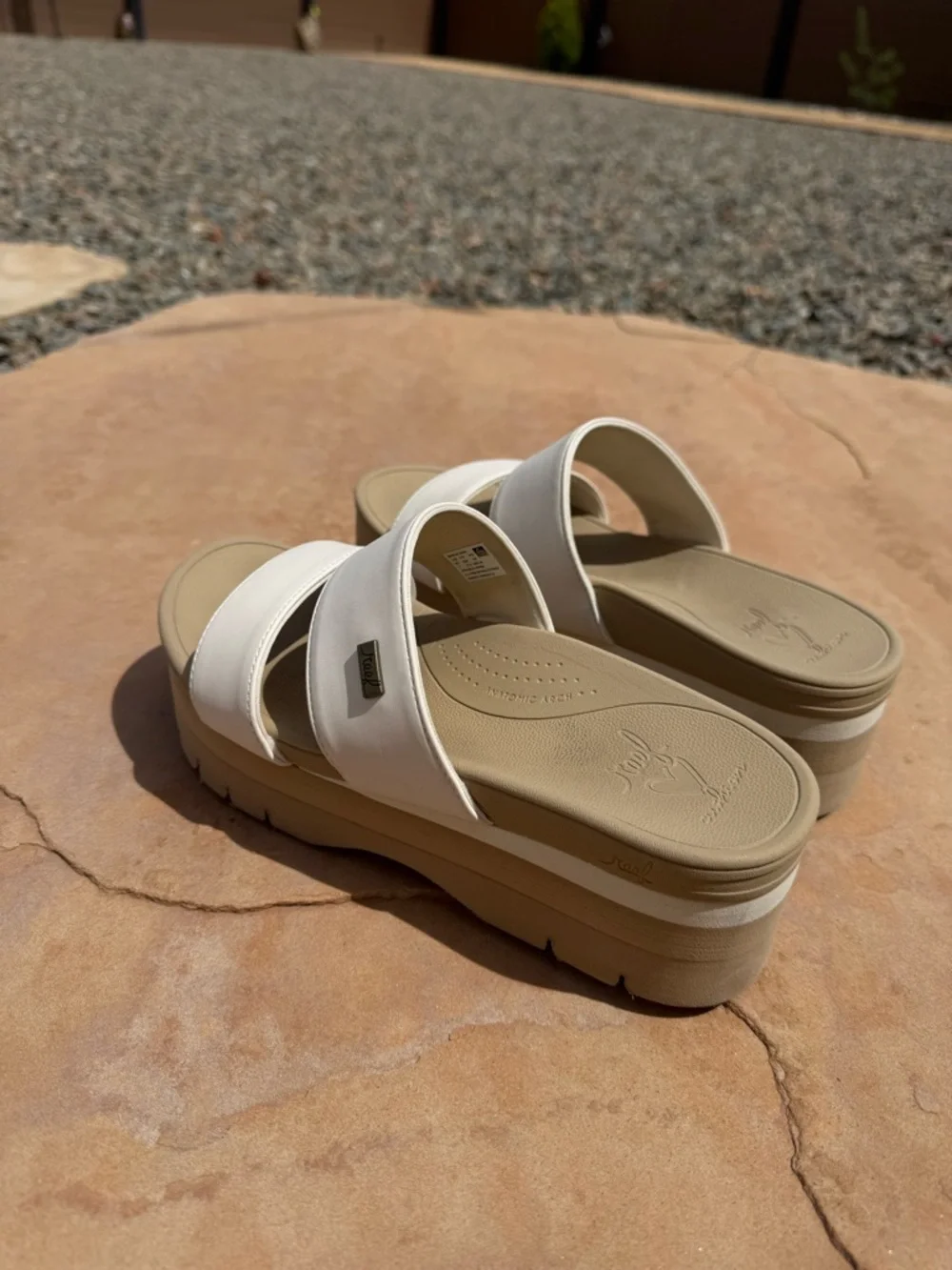 REEF cream white Double-Strap Platform Slide Mules with Tan Platform - Picture 5 of 6